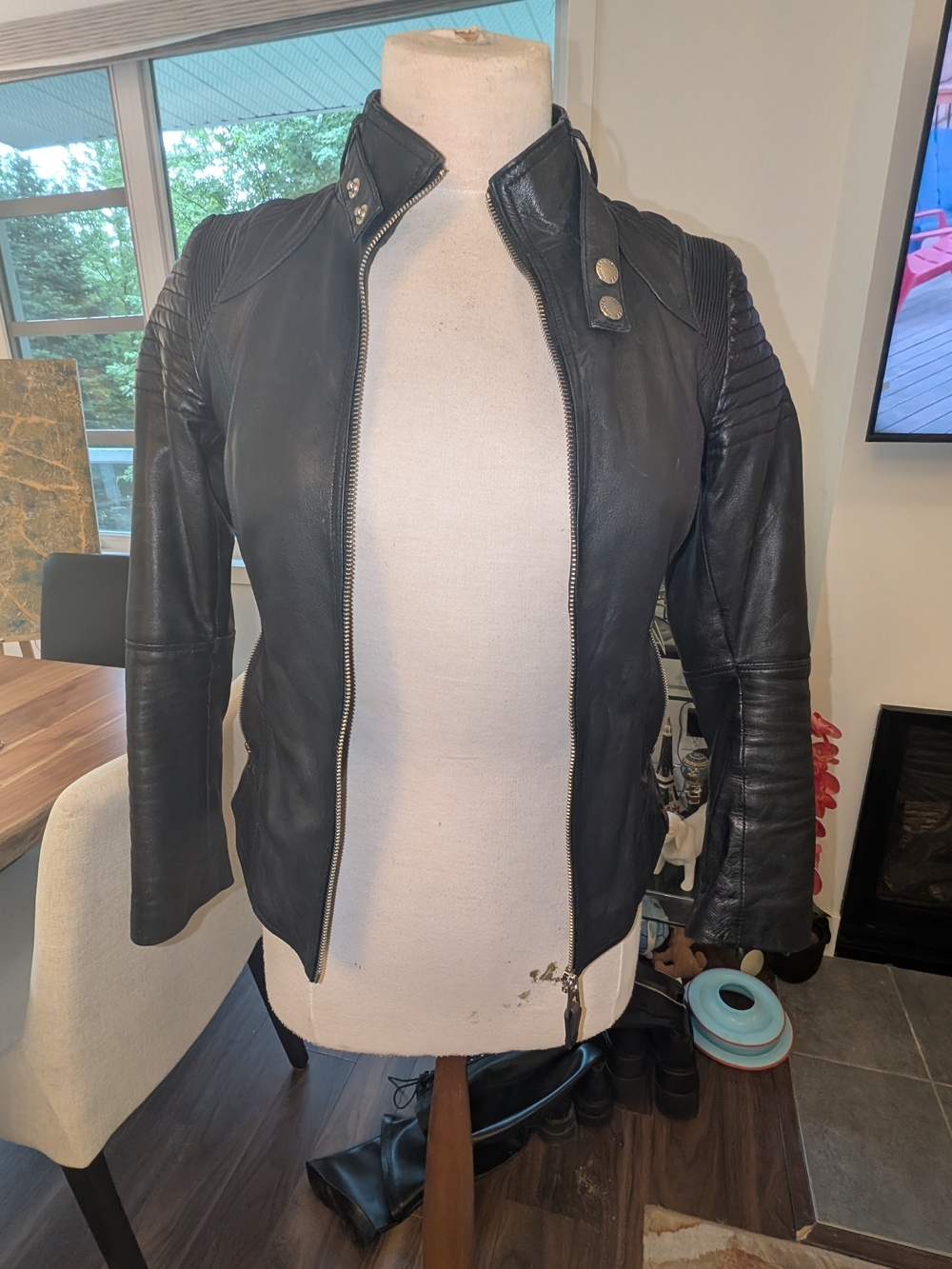RUDSAK Black Quilted-Shoulder Leather Jacket